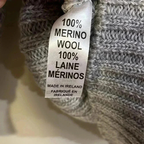 [S]Inis Crafts Merino Wool Jumper Grey Cable Knitted Roll Neck  Sweater - Picture 6 of 7